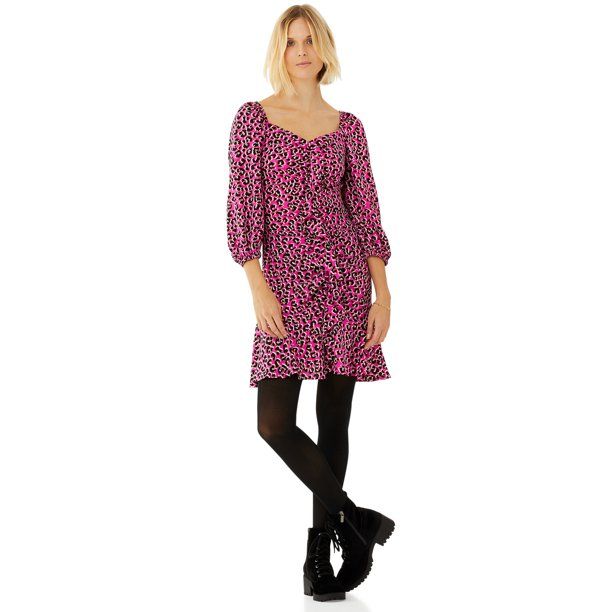 Scoop Women's Leopard Print Fit and Flare Dress with Ruffle Hem | Walmart (US)
