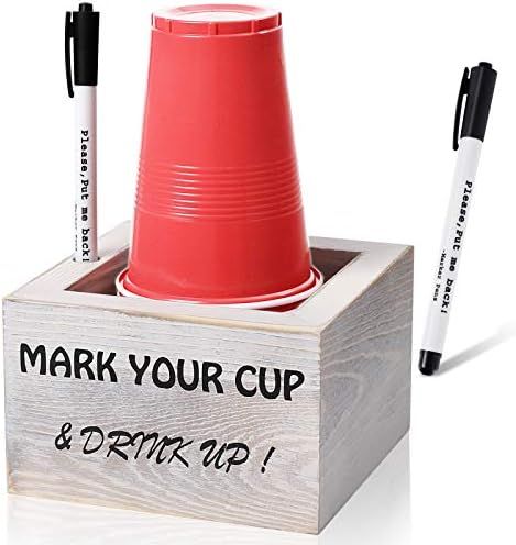 Vintage Solo Cup Holder with Marker Slot Wood Party Cup Holder Mark Your Cup and Drink Up Drink C... | Amazon (US)