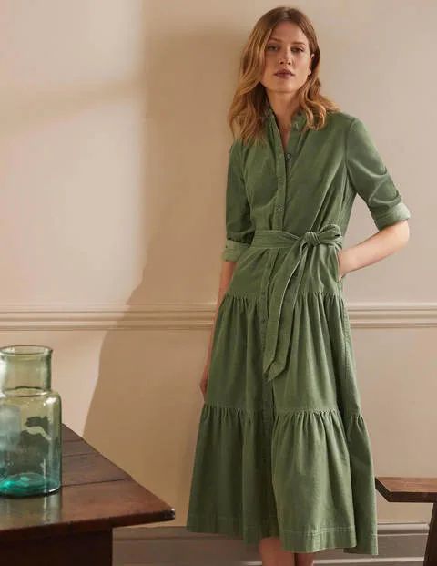 Ellen Tiered Shirt Dress - Light Olive | Boden US | Boden (US)