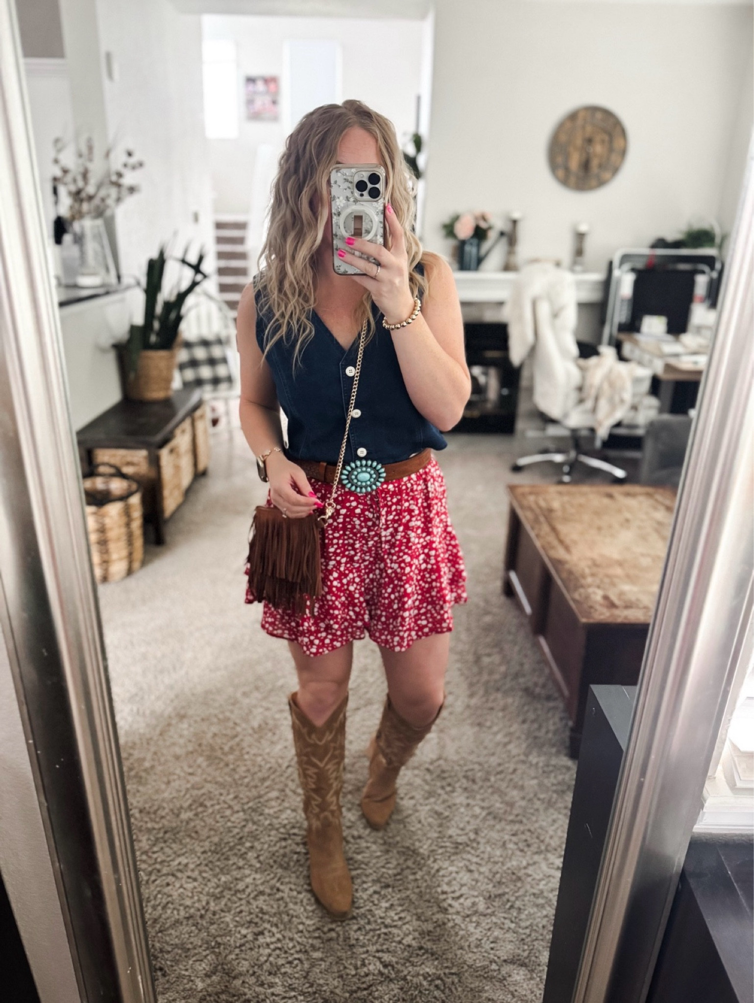 Country concert outfit idea from amazon — denim vest, western belt, red boho skort, cowboy boots and fringe purse 






Nashville outfits, western outfit, festival outfit, western boots, western boho outfit, amazon outfits 2026, concert outfit ideas, summer outfit amazon, Amazon outfit ideas, summer concert outfit, summer festival, rodeo outfit

#LTKSeasonal #LTKSaleAlert #LTKPetite