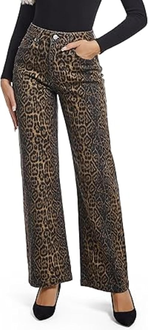 Cheetah Print Pants Leopard Pants Y2k Pants Leopard Jeans for Women Straight Leg Pants Women Wide... | Amazon (US)