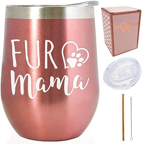 Fur Mama - Cat Dog Animals Lovers Gift for her - 12 oz Stainless Steel Wine Tumbler /Coffee Cup/Mug/ | Amazon (US)