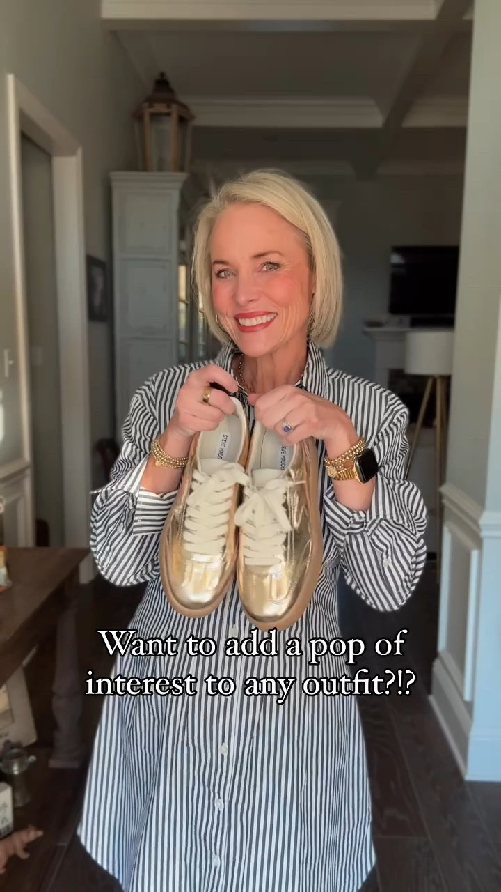 Looking to add a little pop to your outfits? ✨ Say hello to these metallic sneakers from Steve Madden!

Not only are they super cute and on-trend, but they’re also ridiculously comfortable—because style and comfort is the combo we all need, right? 

Pair them with a shirtdress like I did for a simple look. Dress them up with a flowy midi skirt or keep it casual with your favorite jeans—either way, these sneakers will elevate any look while keeping your feet happy all day long.

Ready to shine a little brighter? ✨ Which outfit would you pair these with first? Let me know below! 

#MidlifeStyle 
#SteveMadden 
#MetallicSneakers
#affordablefashion
#outfitinspo
#laurenoggsgee
#over50style 
#lookalike
#shopltk
#ltkover50
#ltkover40
#lookforless
#getyourcolonoscopy


#LTKWatchNow #LTKFindsUnder100 #LTKOver40