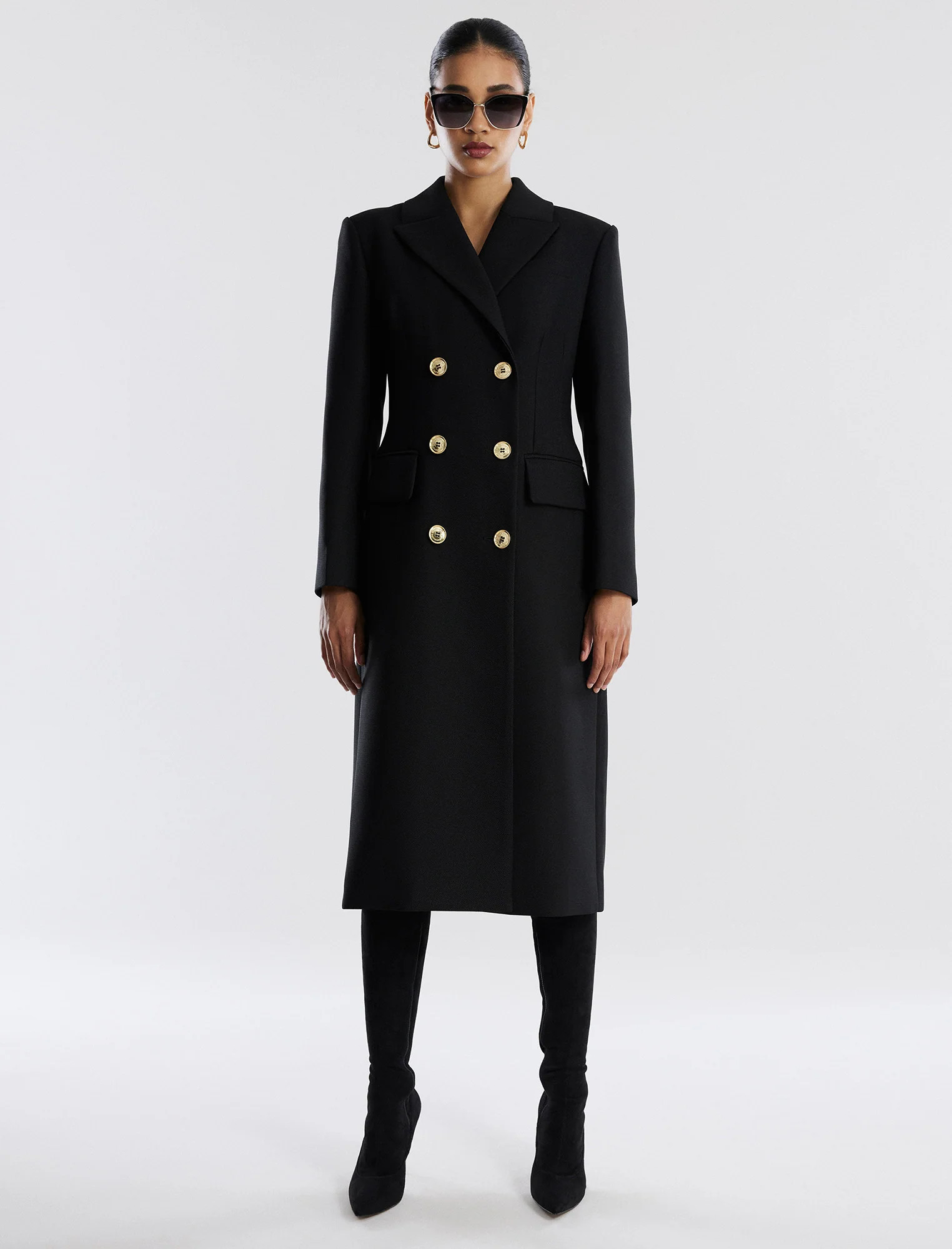 Black Classic Double-Breasted Coat | Outerwear | BCBGMAXAZRIA | BCBG Max Azria 