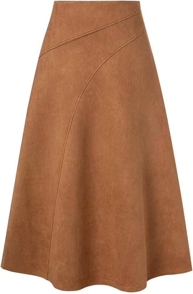 Kate Kasin 2025 Women's Suede Skirts, High Waist A-Line Skirt, Fall Winter Midi Skirt | Amazon (US)
