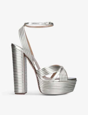 AQUAZZURA Sundance metallic leather platform sandals | Selfridges