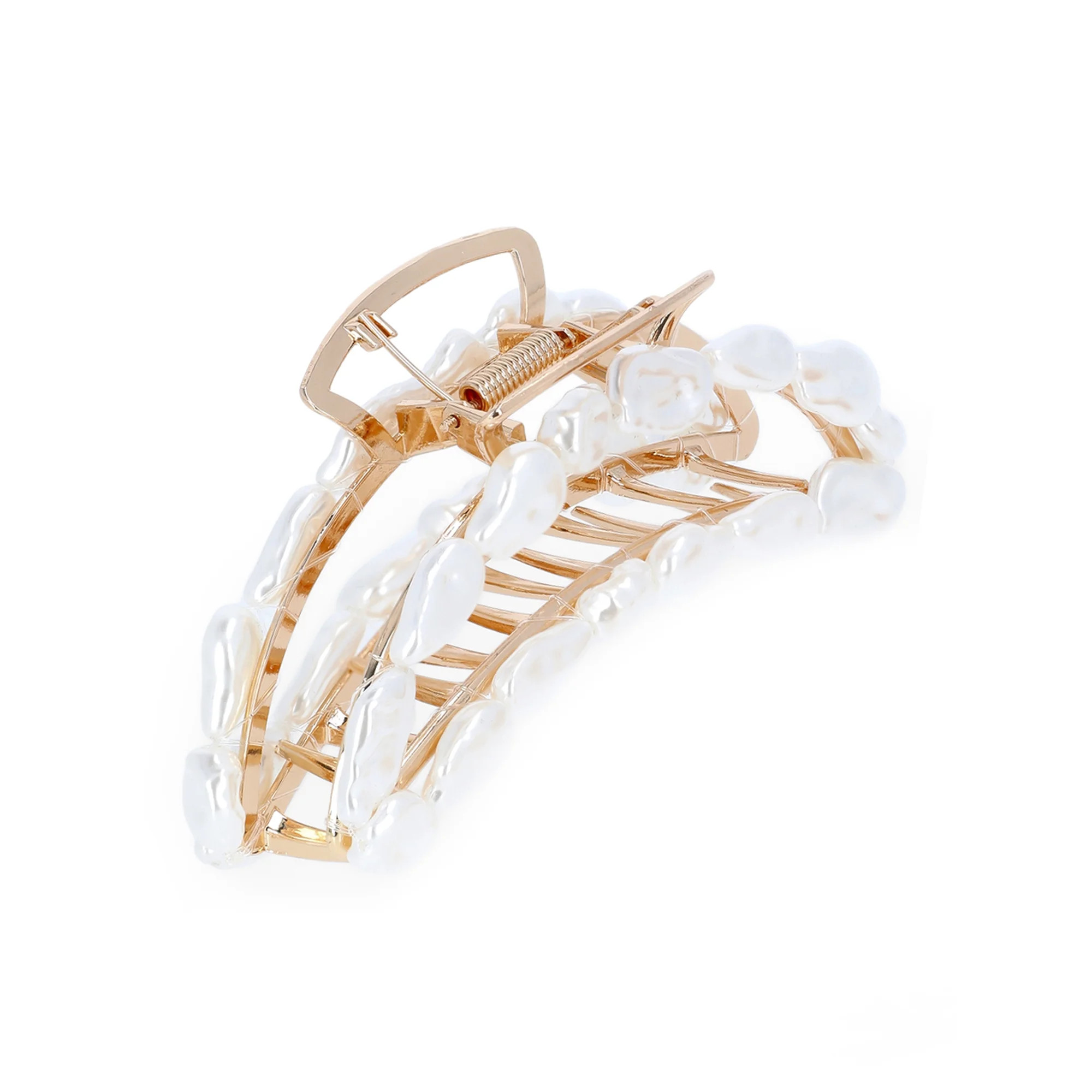 Time and Tru Women's Gold Tone Metal Claw Clip Set with Faux Pearl Embellishments, 3-Piece | Walmart (US)