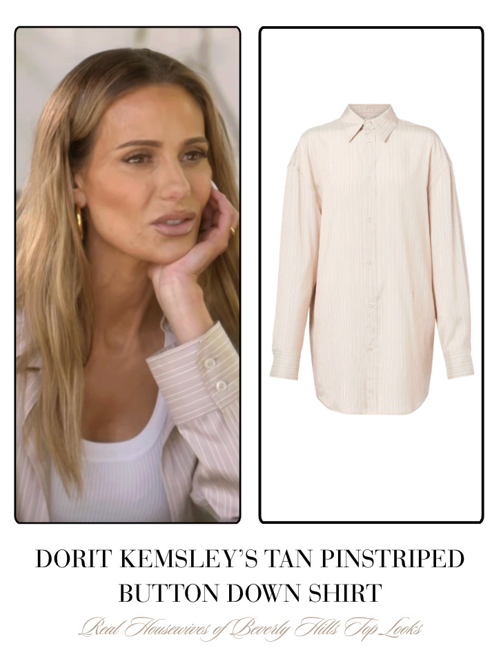 Dorit Kemsley's Tan Pinstriped Button Down Shirt 

 