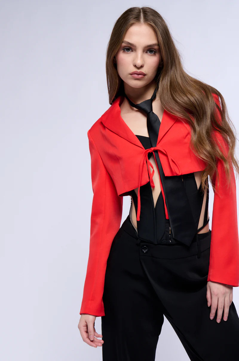 HERE FOR IT TIE FRONT CROP BLAZER | AKIRA