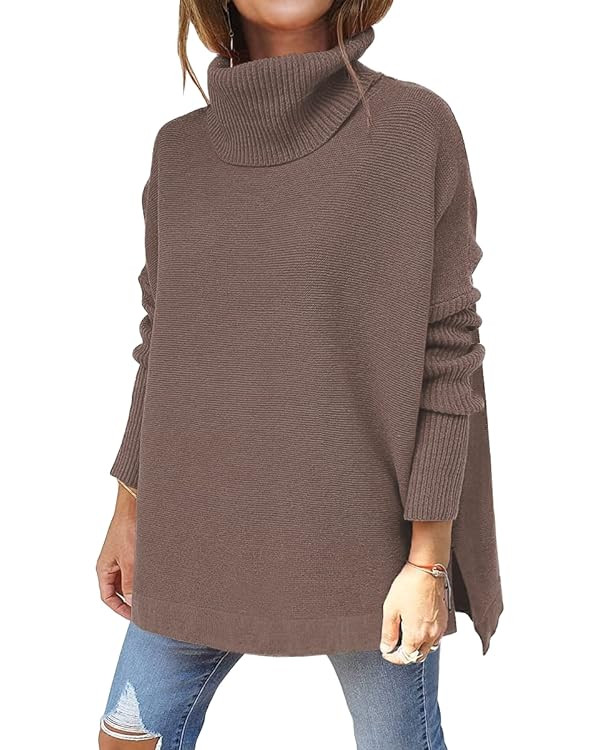 LILLUSORY Women's Turtleneck Oversized Sweaters 2023 Fall Long Batwing Sleeve Spilt Hem Tunic Pul... | Amazon (US)