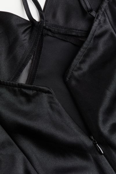 Mesh-detail Satin Slip Dress - Black - Ladies | H&M US | H&M (US + CA)
