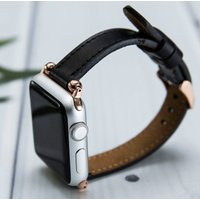 Black Slim Leather Apple Watch Band 38 40 41 42 44 45 49mm, Handmade Iwatch Strap For Women, Series  | Etsy (US)