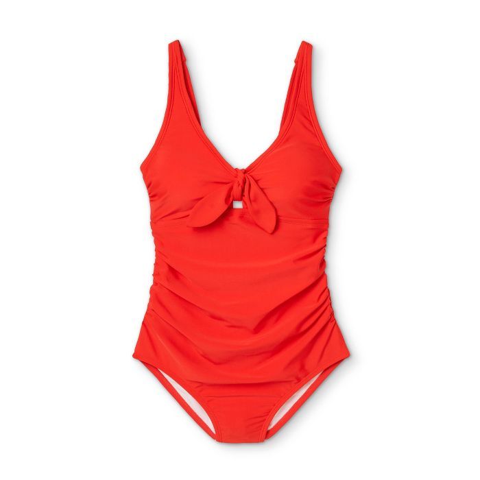 Women's Tie-Front High Coverage One Piece Swimsuit - Kona Sol™ Bright Red | Target