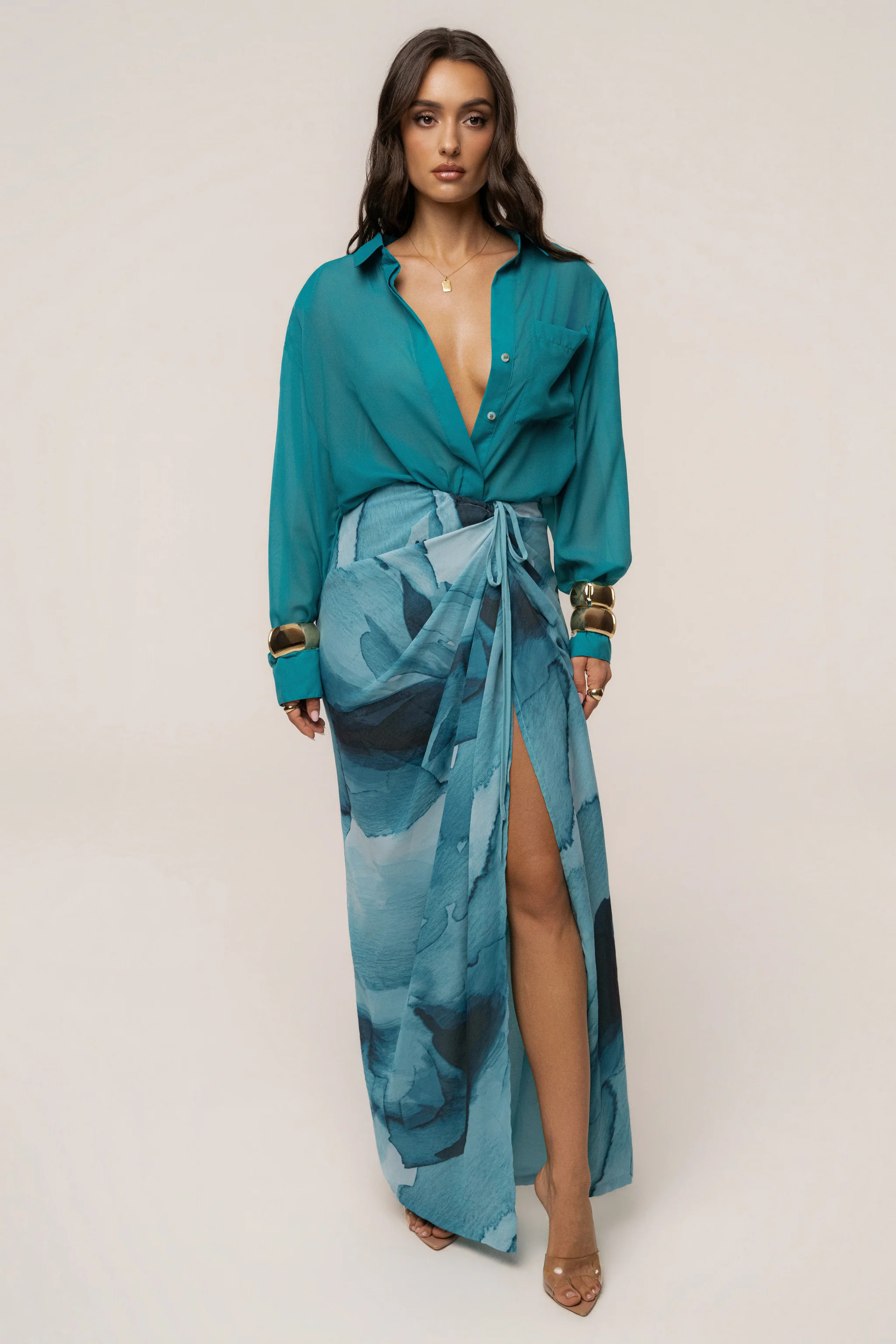 Blue Abstract Noelia Printed Skirt | JLUXLABEL US