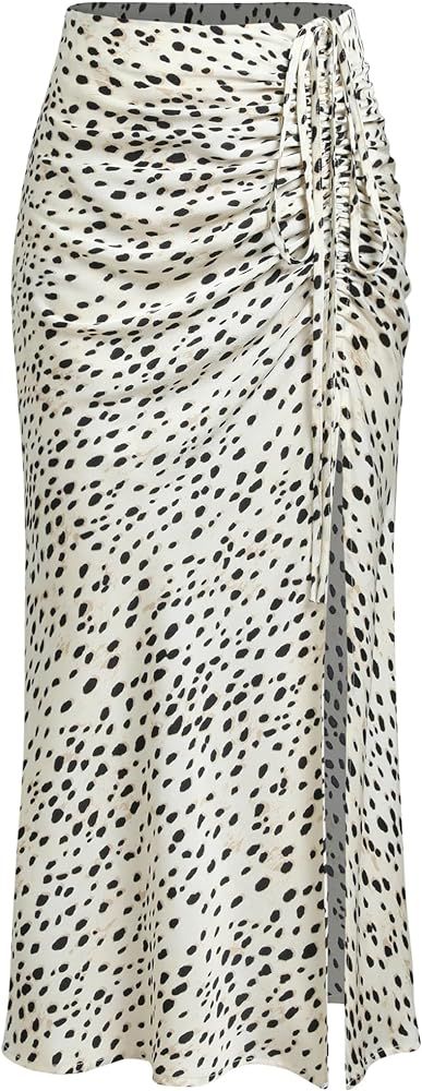 CIDER Spot Leopard Print Drawstring Split Maxi Skirt | Amazon (US)