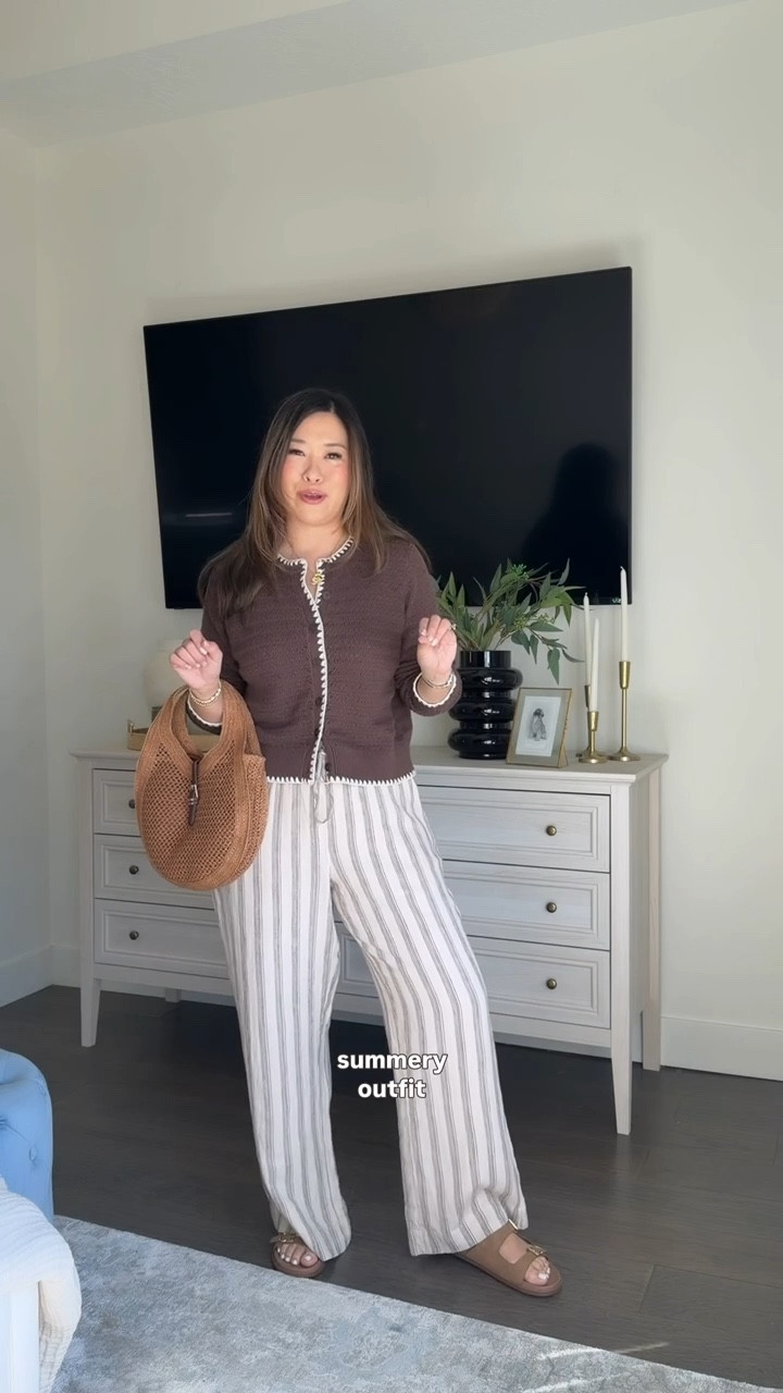 Abercrombie Chic Spring Outfit, linen pants, cardigan, outfit inspo, east ootd, tcs, spring outfit, cool mom outfit, beach outfit  

Brown Cardigan: Large
Striped Linen Pants: Medium Short


#LTKmomlife #LTKSeasonal #LTKootd