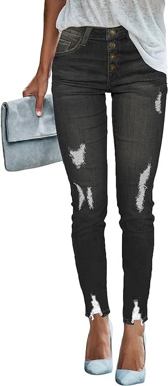 Utyful Women’s High Rise Stretchy Skinny Jeans Slim Fit Ripped Distressed Denim Jeans | Amazon (US)