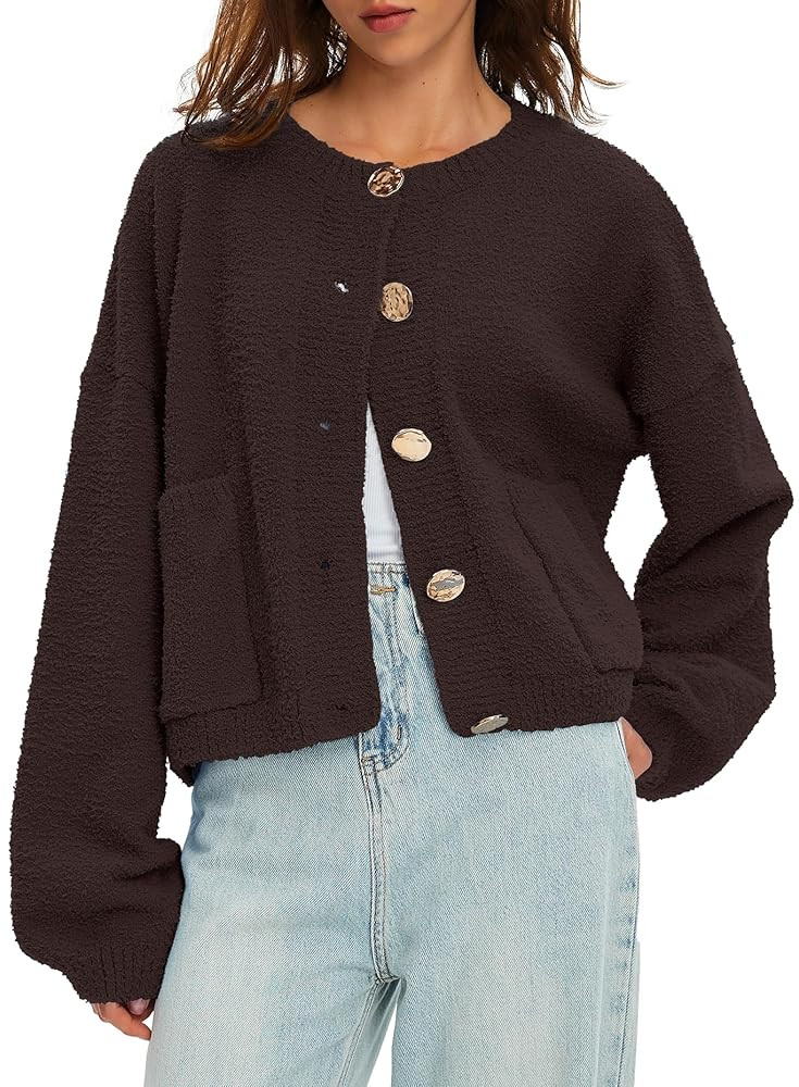 Beaully Women's Cardigan Sweaters 2025 Trendy Fuzzy Knit Long Sleeve Button Up Outwear Casual War... | Amazon (US)