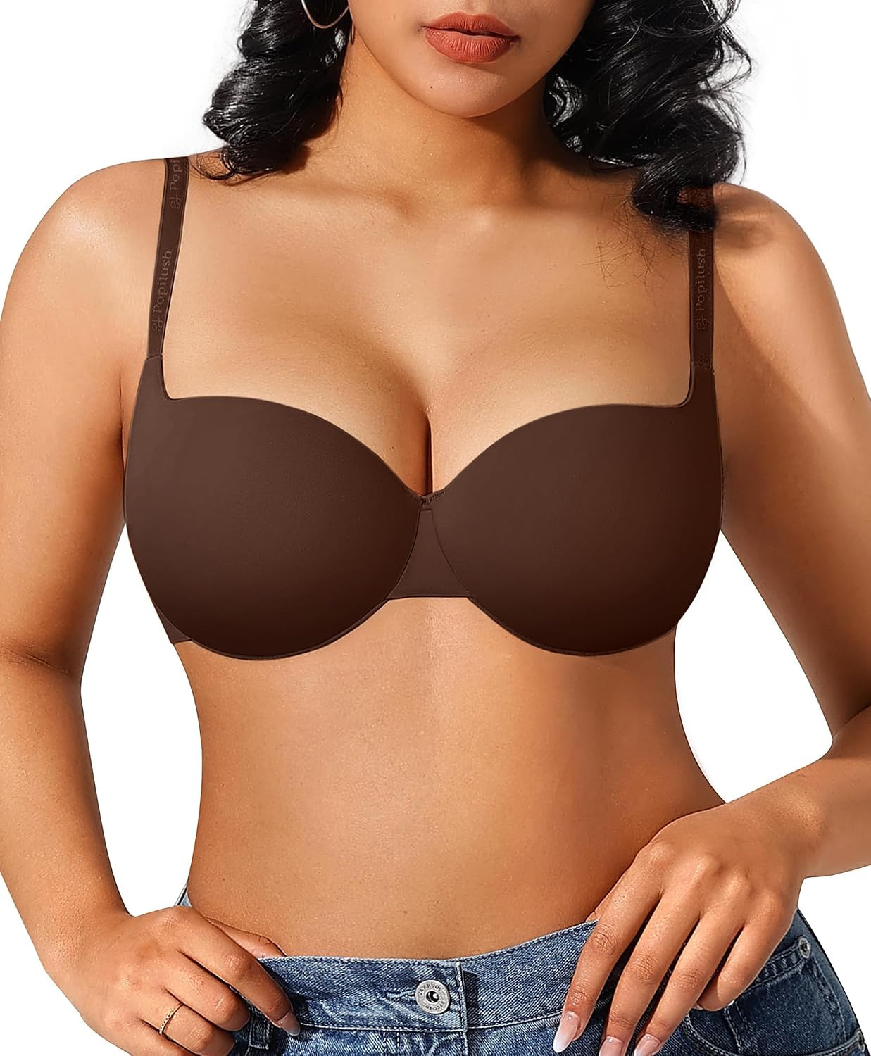 Popilush Push Up Bra Balconette Underwire Demi Seamless T-Shirt Bras | Amazon (US)