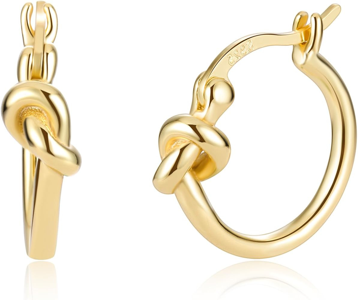 Love Knot Celtic 925 Sterling Silver Minimalist Hoop Clip Top Earrings | Amazon (US)