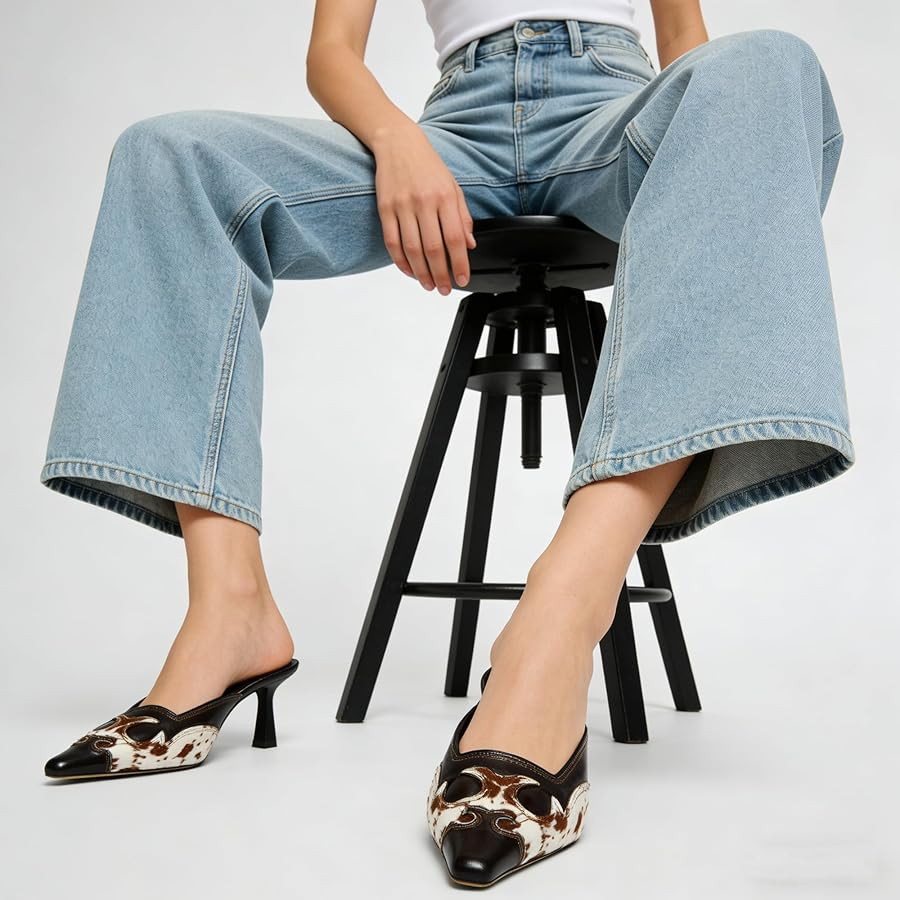 Heeled Mules with Stitching Flame Design, Closed Toe Western Heels for Weddings, Parties and Dail... | Amazon (US)
