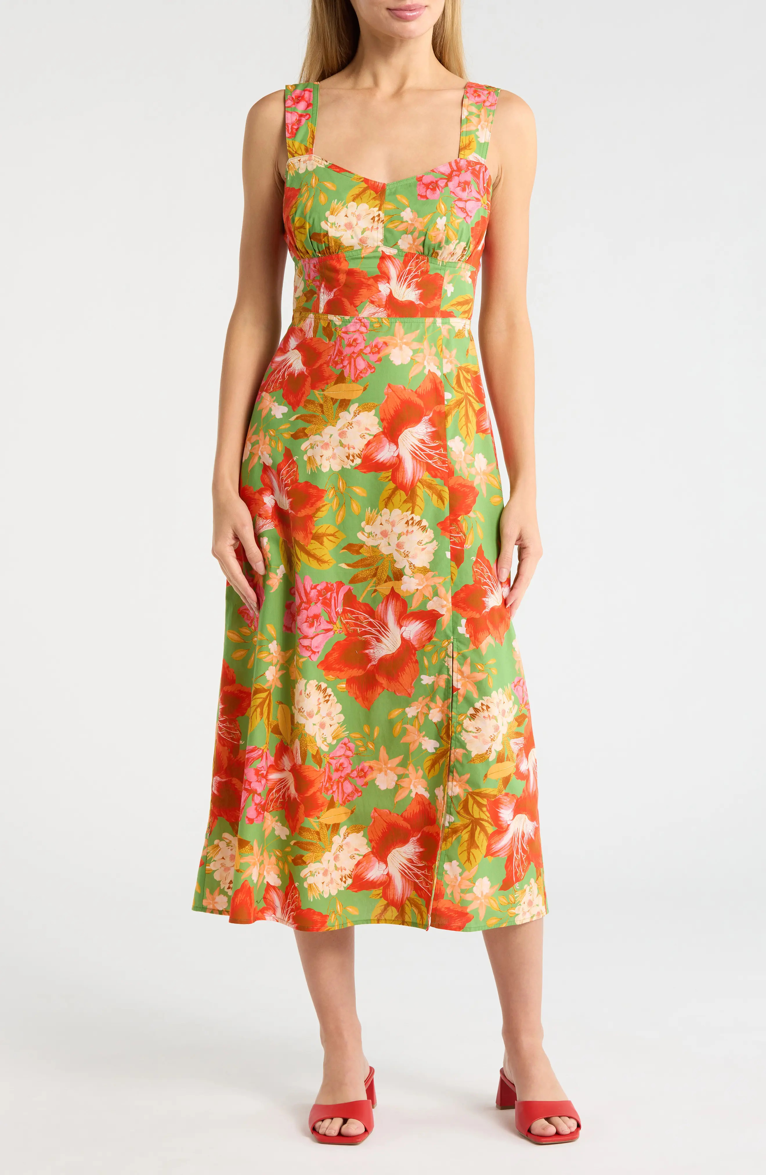 Floral Print Cotton Poplin Midi Dress (Women) | Nordstromrack | Nordstrom Rack