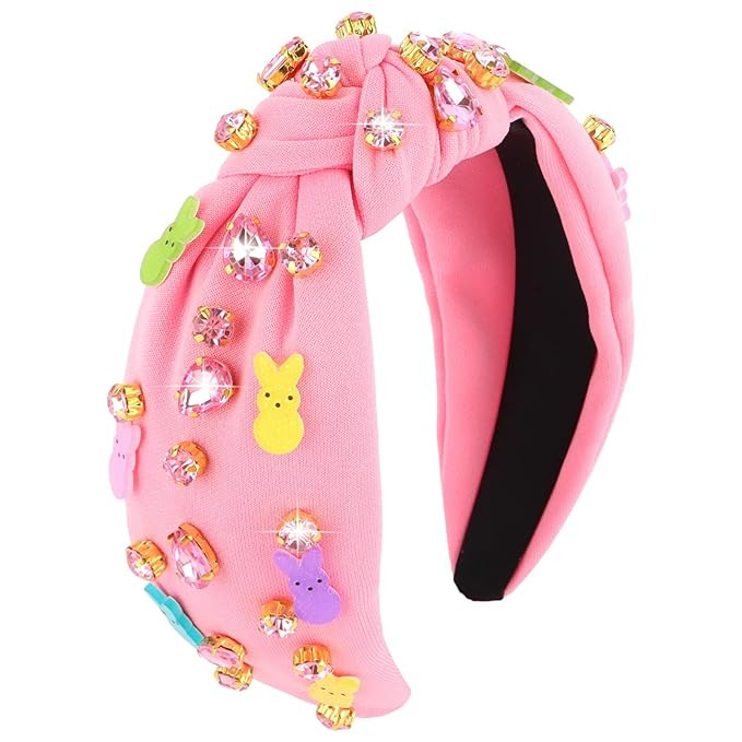 CIEHER Easter Bunny Knotted Headband with Crystals - Peeps Rabbits Embellished Headband Wide Knot... | Amazon (US)