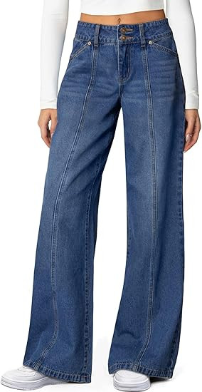 Sidefeel Women's Wide Leg Jeans High Waisted Stretchy Straight Leg Jeans Trendy Seamed Front Loos... | Amazon (US)