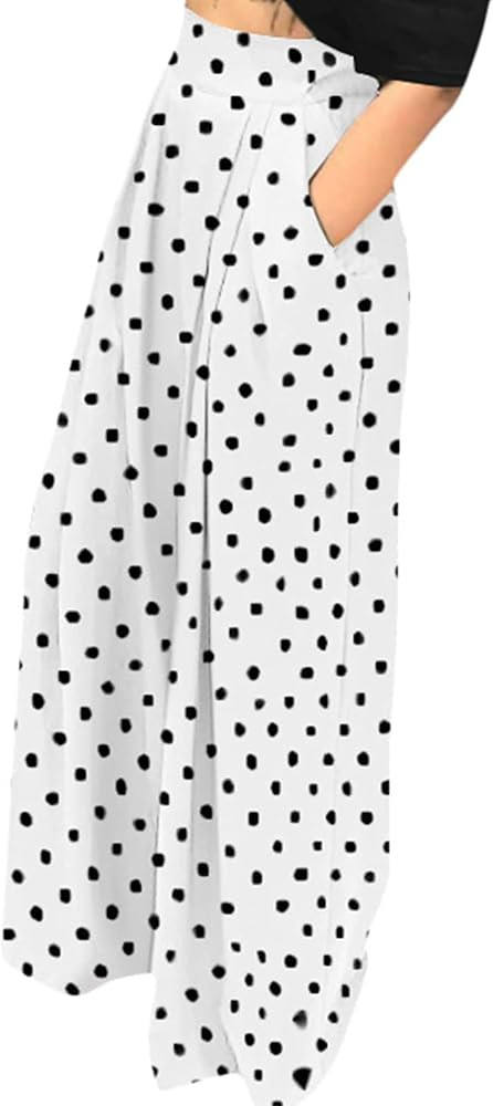 LKOUS Women's Stretchy High Waisted Wide Leg Button-Down Pants | Amazon (US)