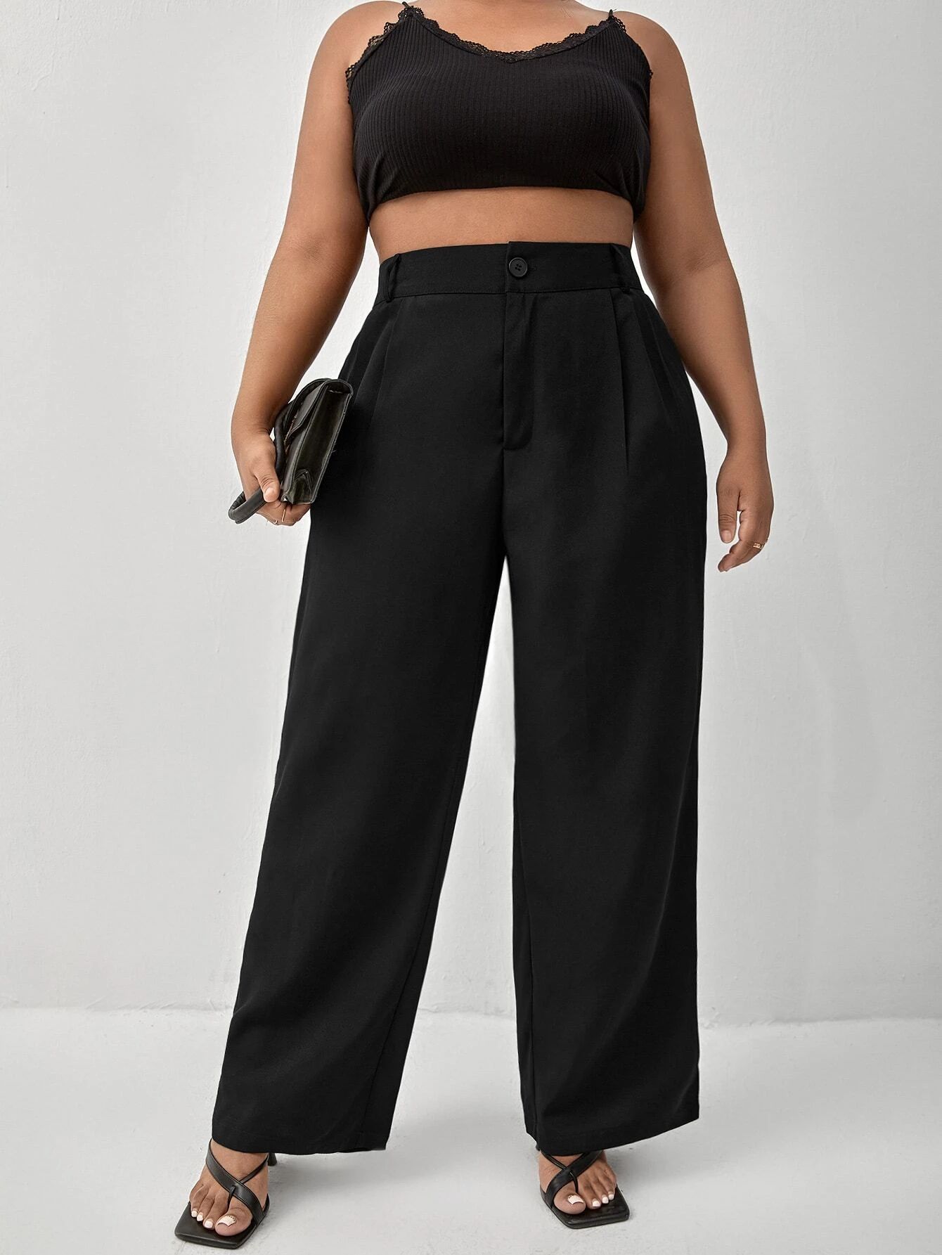 SHEIN Frenchy Plus High Waist Fold Pleated Tailored Pants | SHEIN