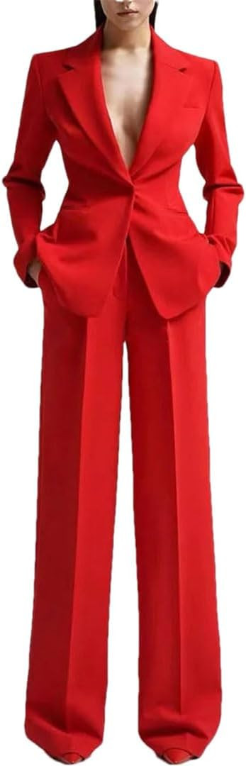 Women‘S V-Neck Blazer and Wide Leg Pants Set | Amazon (US)