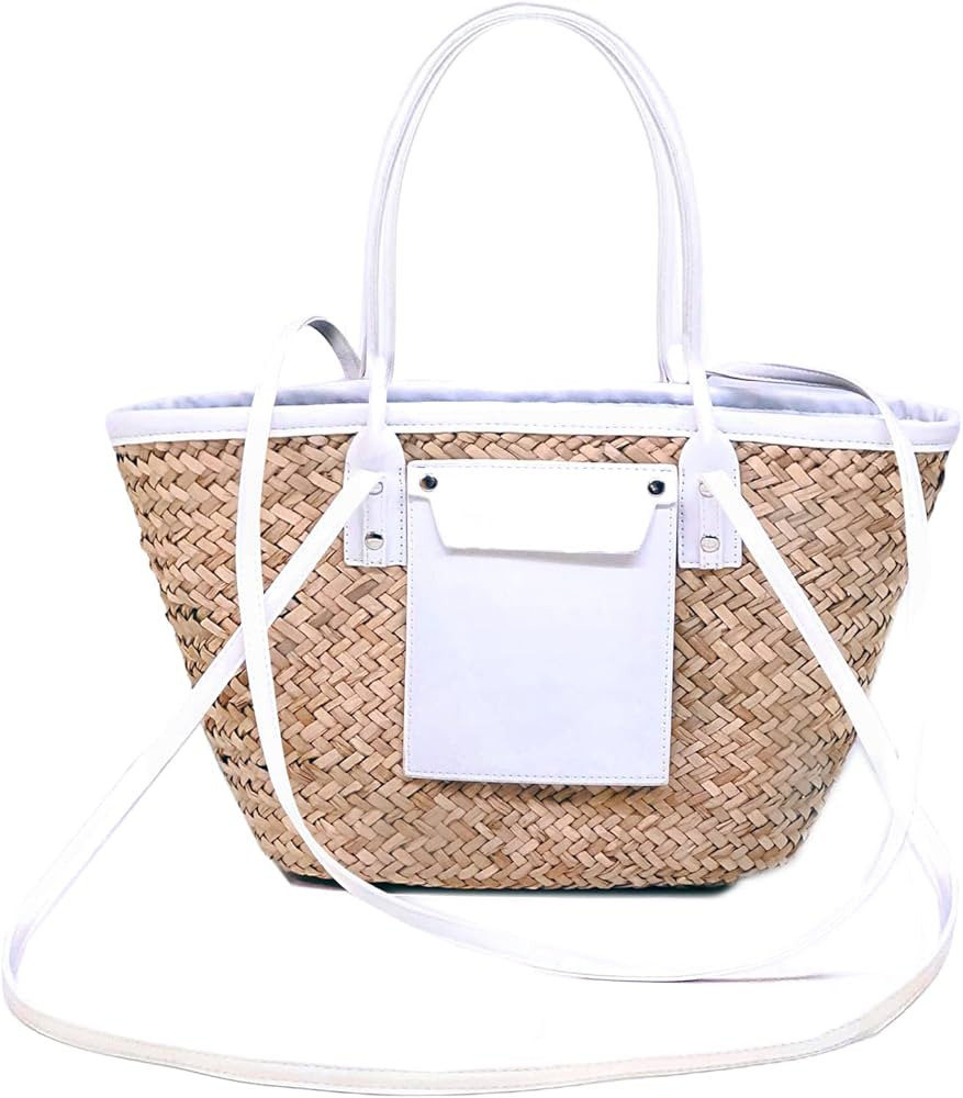 JAYAVENTURA Straw Basket Tote Bag for Women PU Leather Trim Strap Hollow Woven Straw Purses and H... | Amazon (US)