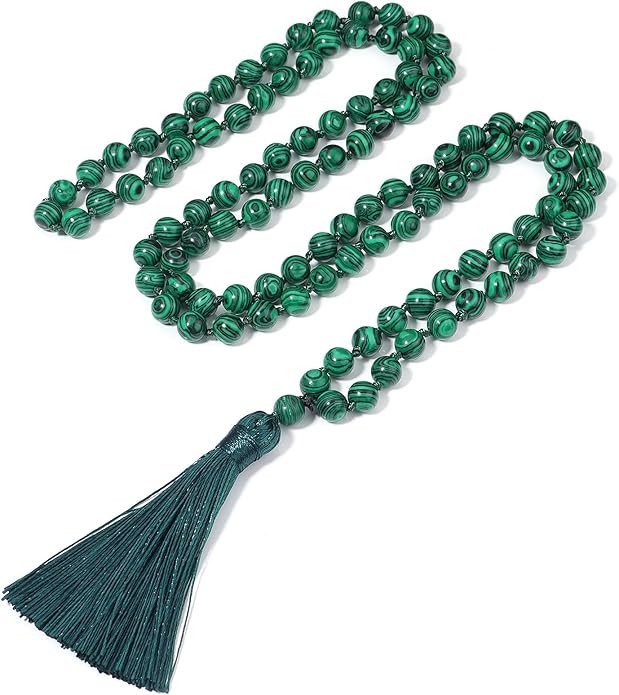 BALIBALI 8MM Beads Chakra Long Mala Necklace Natural Stone Meditation Statement Necklace Japa Yog... | Amazon (US)
