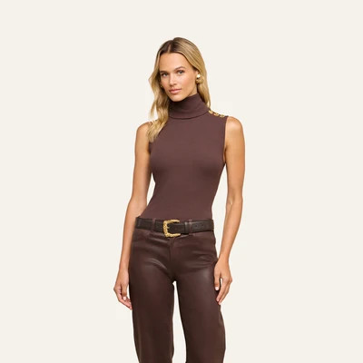L'AGENCE Ceci Sleeveless Turtleneck In Dark Java/Gold | L'Agence