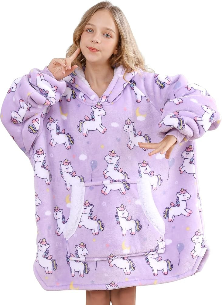 Topblan Blanket Hoodie for Kids Girls Boys Teens, Oversized Flannel & Sherpa Blankets with Hood P... | Amazon (US)