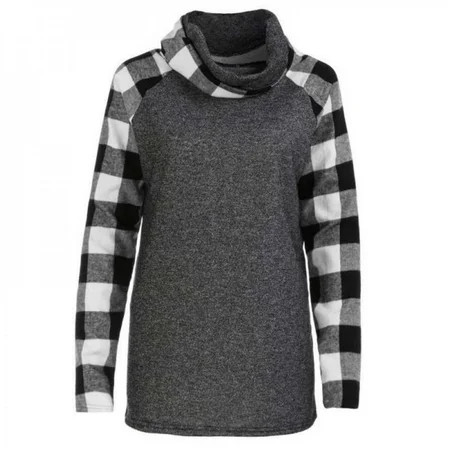Clearance! Womens Buffalo Plaid Shirts Turtle Neck Blouses Black M | Walmart (US)