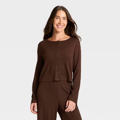 Women's Variegated Ribbed Pajama Cardigan - Auden™ Brown L | Target