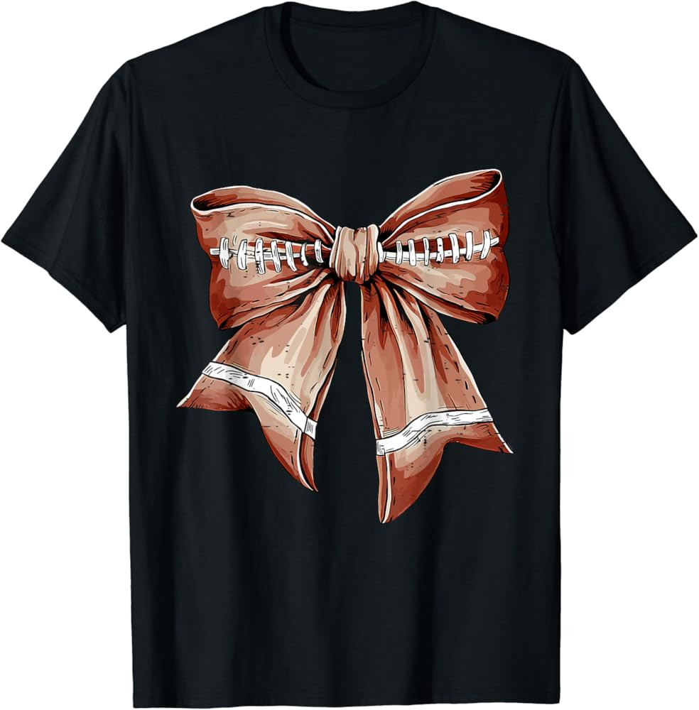 Coquette Bow Funny Football Lover Game Day Football Mom Life T-Shirt | Amazon (US)