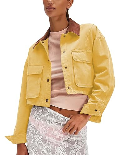 Barn Jackets for Women Contrast Collar Utility Coat Cargo Jacket Cropped Jacket with Pockets Outw... | Amazon (US)