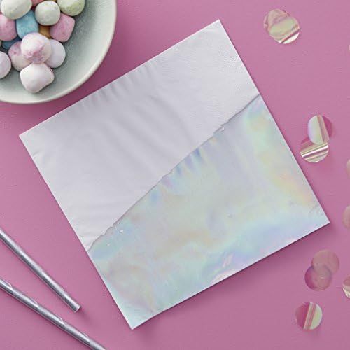 Ginger Ray Iridescent Holographic Rainbow Dipped Designer Paper Napkins x 16 - Iridescent Party | Amazon (US)