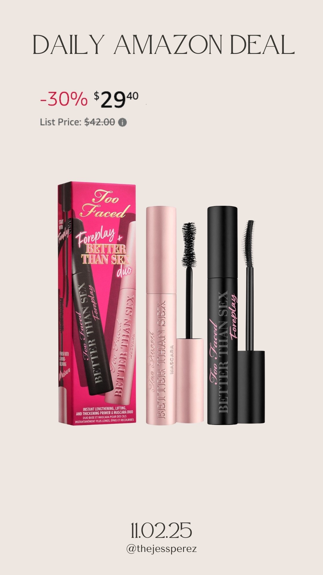 Daily Amazon deal: Too Faced Foreplay & Better Than Sex Duo Mascara and Primer Gift Set

#LTKFindsUnder50 #LTKBeauty #LTKSaleAlert