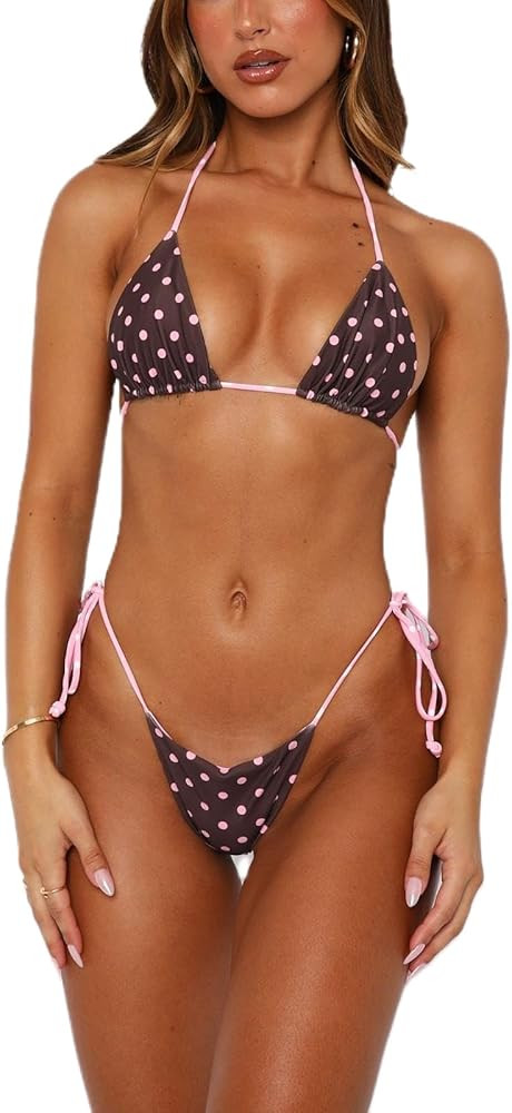 Women Sexy Brazilian Bikini Set Halter String Triangle Tie Side Cheeky Thong 2 Piece Bathing Suit... | Amazon (US)