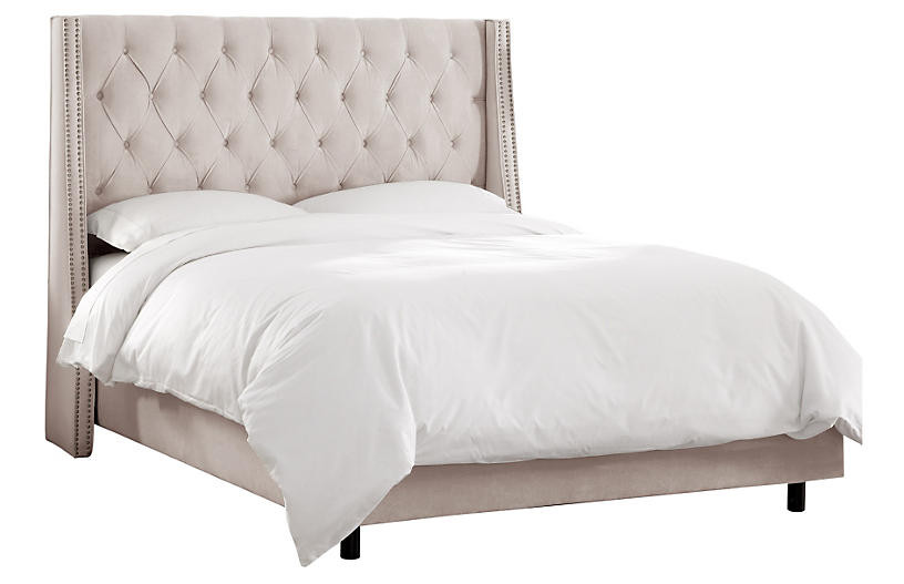 Sophia Wingback Bed, Dove Velvet | One Kings Lane