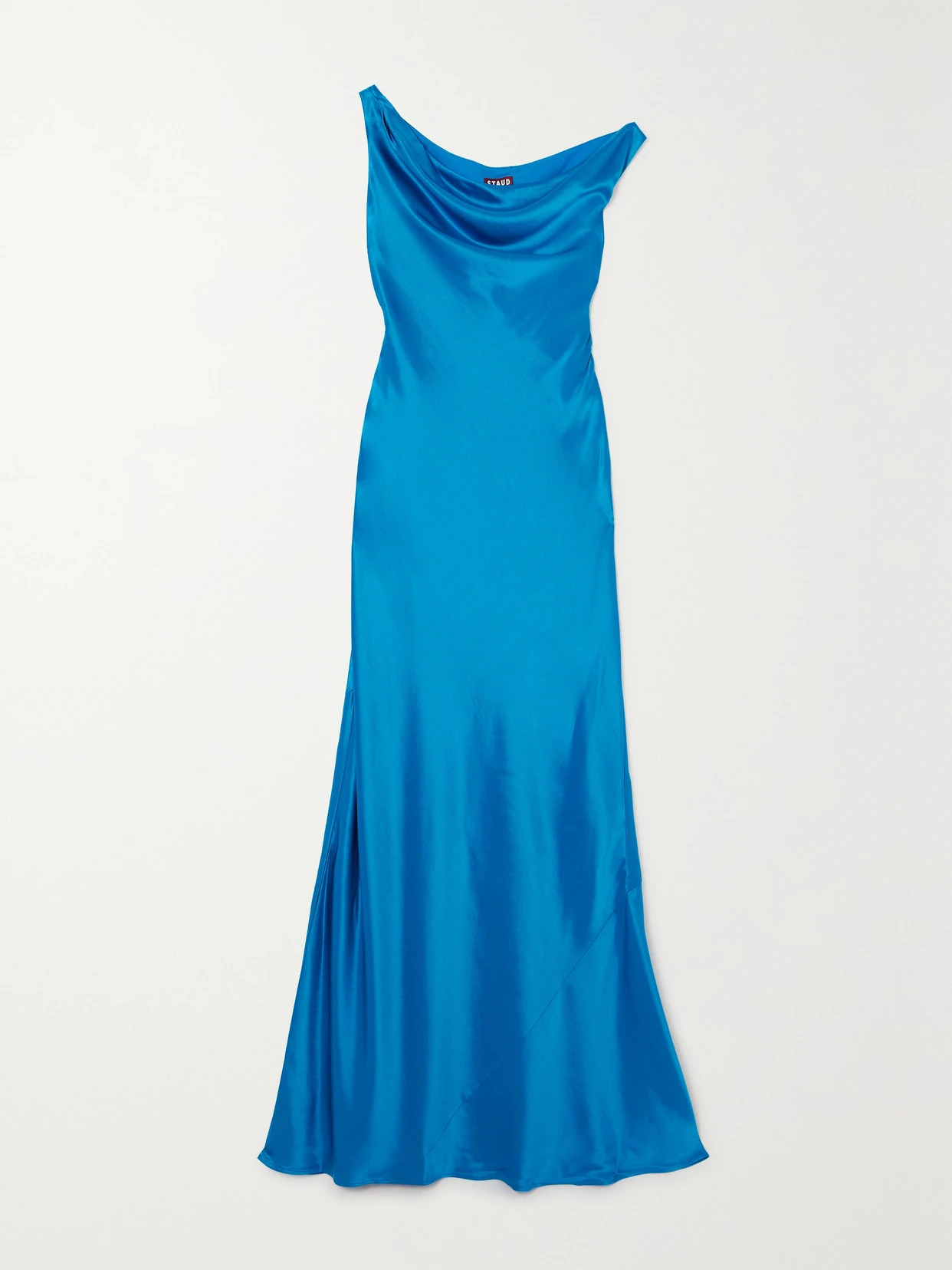 STAUD - Ashanti One-shoulder Draped Satin Gown - Blue | NET-A-PORTER (US)