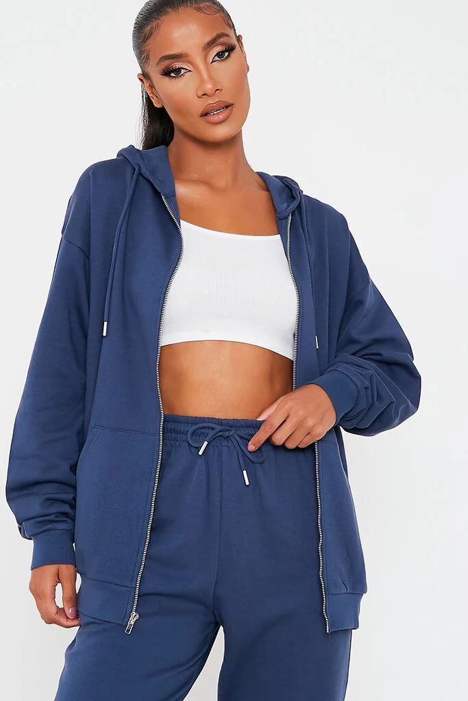 Navy Recycled Zip Up Hoodie | ISAWITFIRST