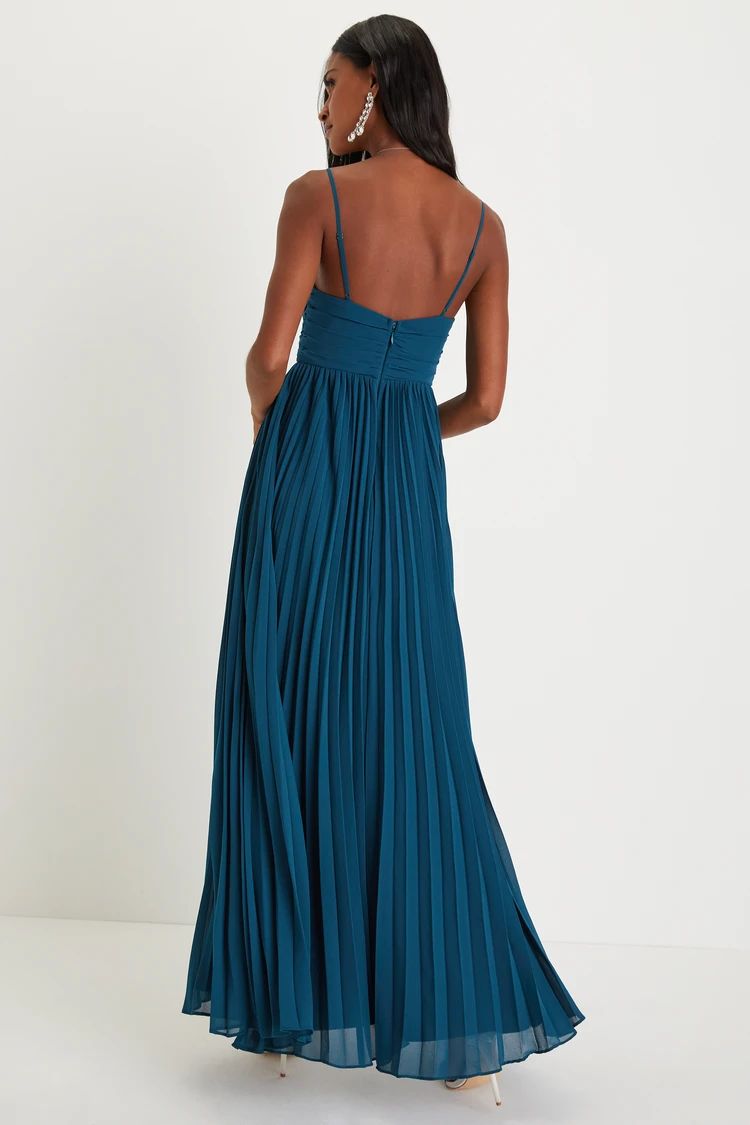 Sensational Charmer Teal Blue Pleated Sleeveless Maxi Dress | Lulus