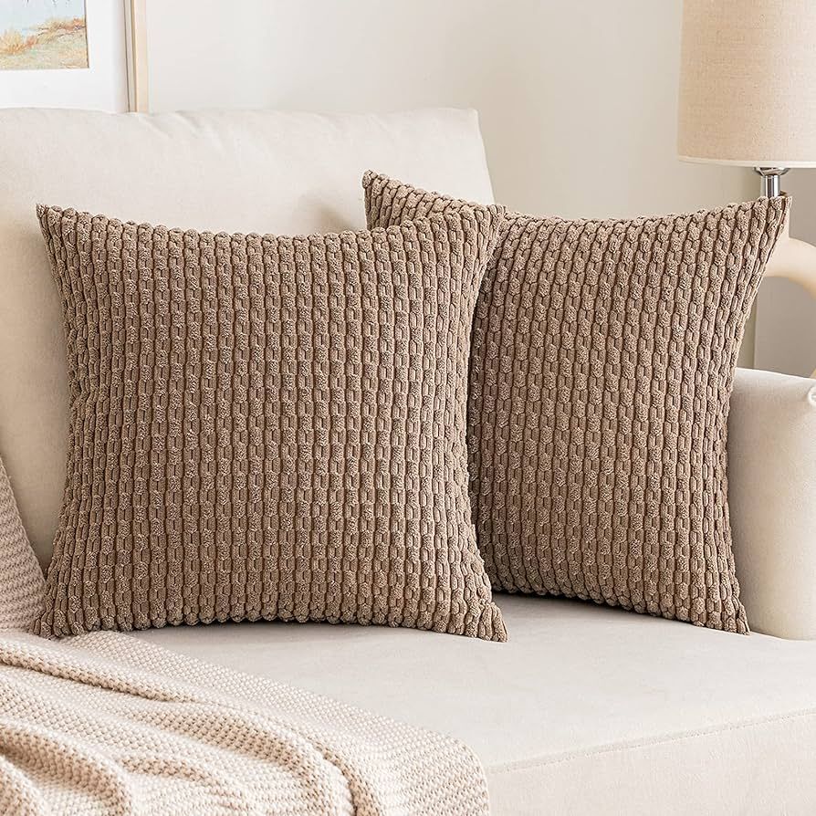 EMEMA Throw Pillow Covers Soft Corduroy Decorative Boho Striped Pillowcases Square Cushion Case F... | Amazon (US)