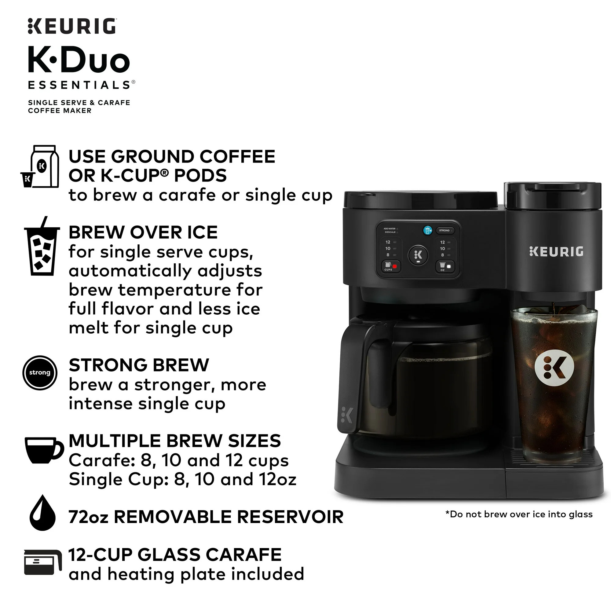 Keurig K-Duo Essentials, Hot & Iced Single-Serve K-Cup Pod Coffee Maker & Carafe, Black | Walmart (US)