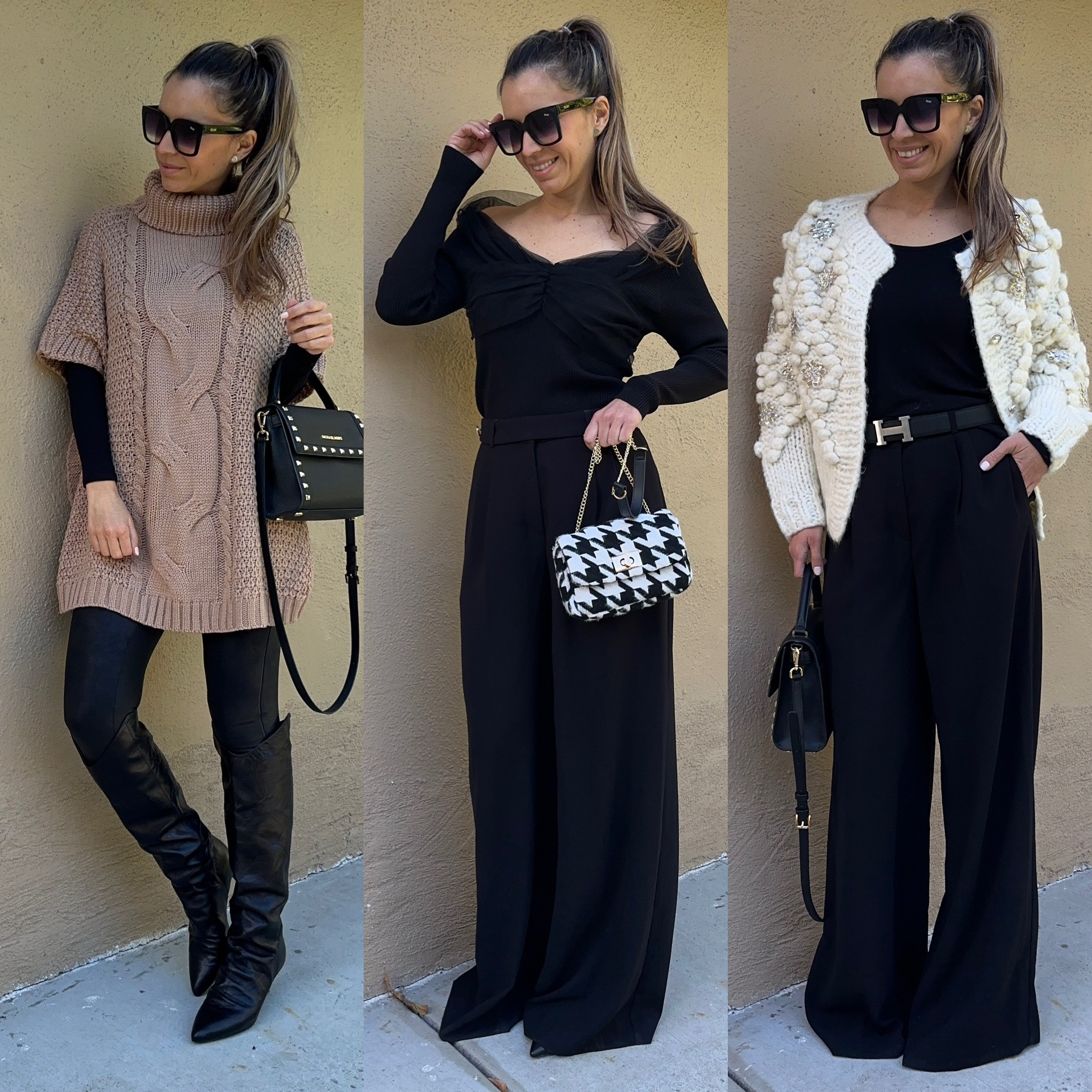 White cardigan sweater sis true to size / wearing sz small
Black off the shoulder top is true to size / wearing sz small
Camel poncho is true to size / wearing sz small

Faux leather leggings true to size / wearing sz small

I’m 5’5” 122 lbs 

Holiday outfits christmas outfits black wide leg pants


#LTKCyberWeek #LTKHoliday #LTKSeasonal