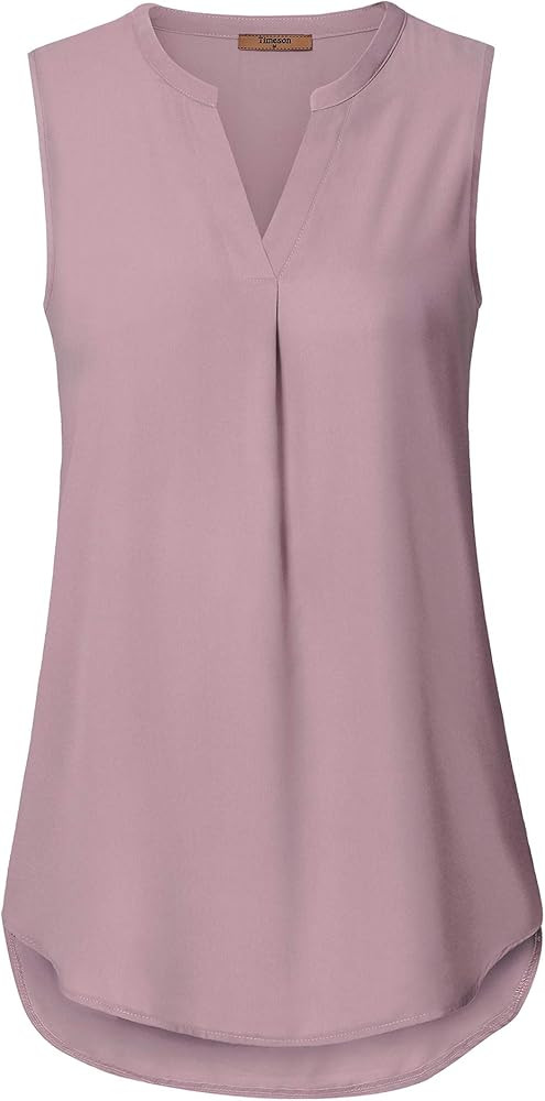 Timeson Women's Chiffon V Neck Sleeveless Blouse Tops Office Work Shirts | Amazon (US)